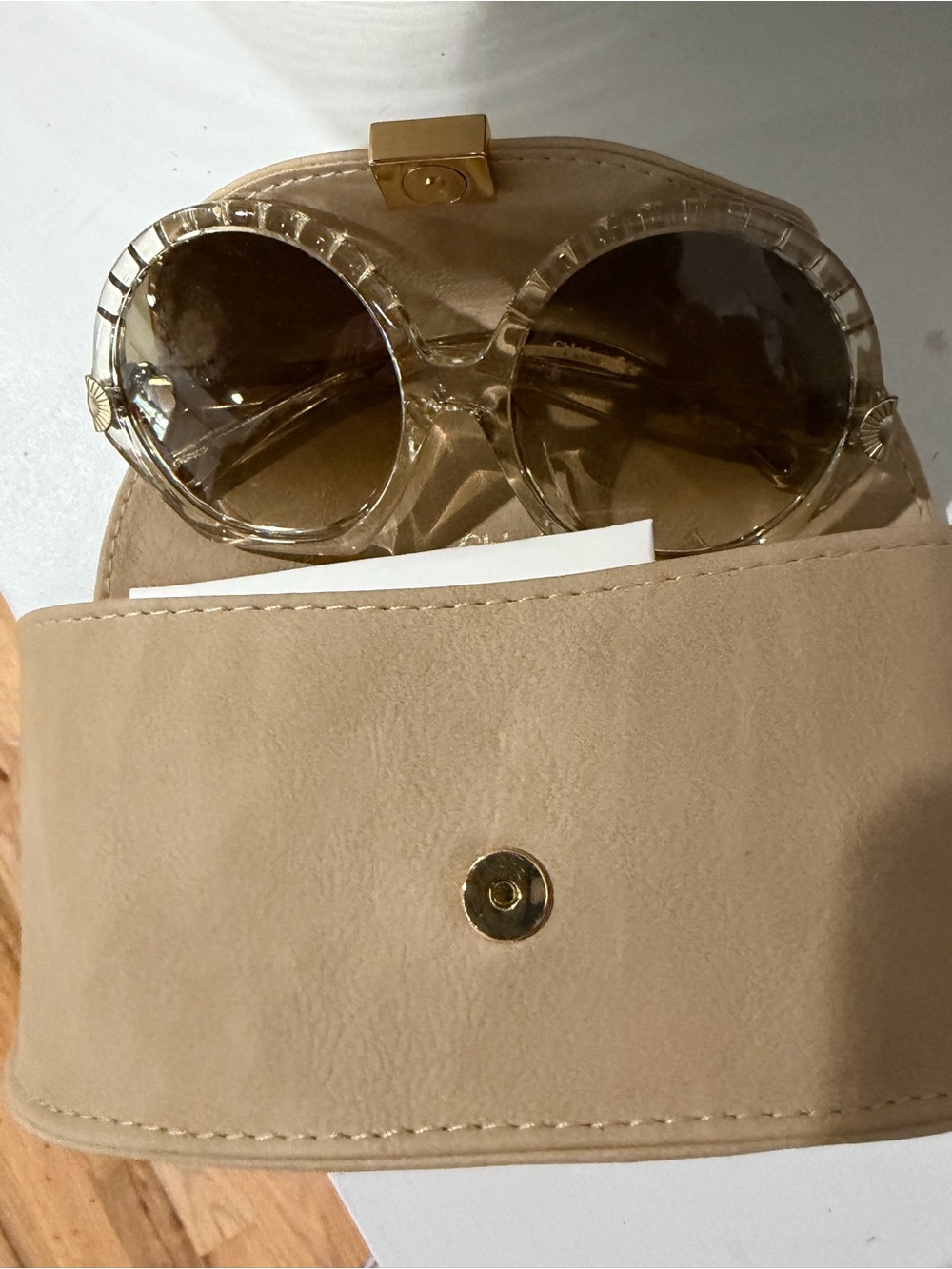 Chloe Clear Beige Round Sunglasses with Brown Lenses
